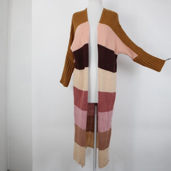 Petal Pup Sz S Camel Burgundy Striped Multicolor Acrylic Wool Knit Wrap Sweater - Picture 4 of 14